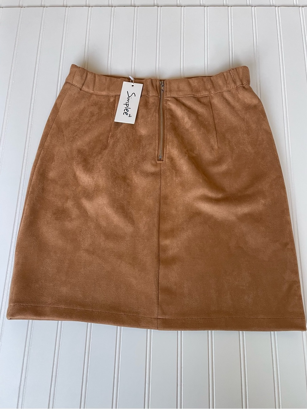 NEW Camel Tan Faux Suede A-Line Skirt SzL Western Country Office School Academia - Picture 6 of 13